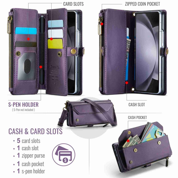 For Samsung Galaxy Z Fold5 CaseMe C36 Card Slots Zipper Wallet RFID Anti-theft Leather Phone Case