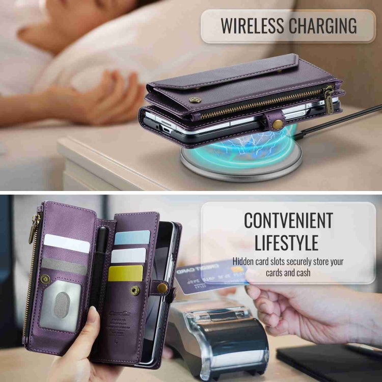 For Samsung Galaxy Z Fold5 CaseMe C36 Card Slots Zipper Wallet RFID Anti-theft Leather Phone Case