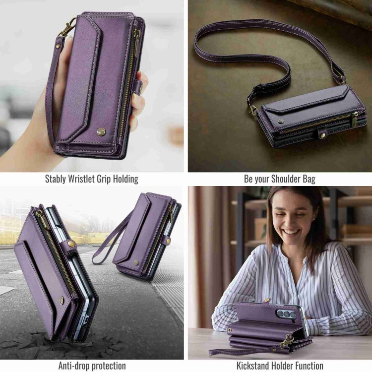 For Samsung Galaxy Z Fold5 CaseMe C36 Card Slots Zipper Wallet RFID Anti-theft Leather Phone Case