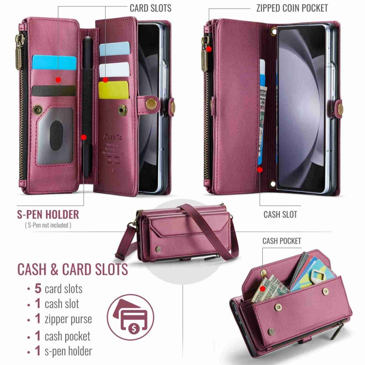 For Samsung Galaxy Z Fold5 CaseMe C36 Card Slots Zipper Wallet RFID Anti-theft Leather Phone Case