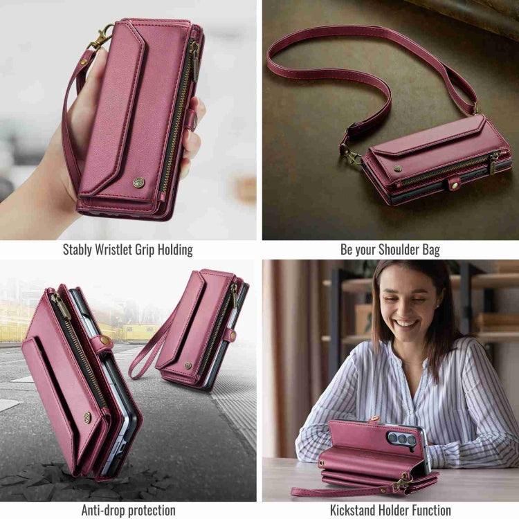For Samsung Galaxy Z Fold5 CaseMe C36 Card Slots Zipper Wallet RFID Anti-theft Leather Phone Case