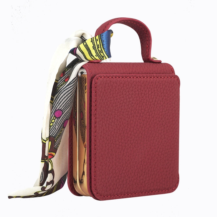 For Samsung Galaxy Z Flip6 / Flip7 FE Litchi Pattern Makeup Mirror PU Phone Case with Silk Scarf