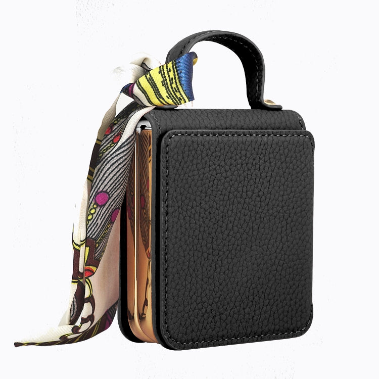For Samsung Galaxy Z Flip6 / Flip7 FE Litchi Pattern Makeup Mirror PU Phone Case with Silk Scarf