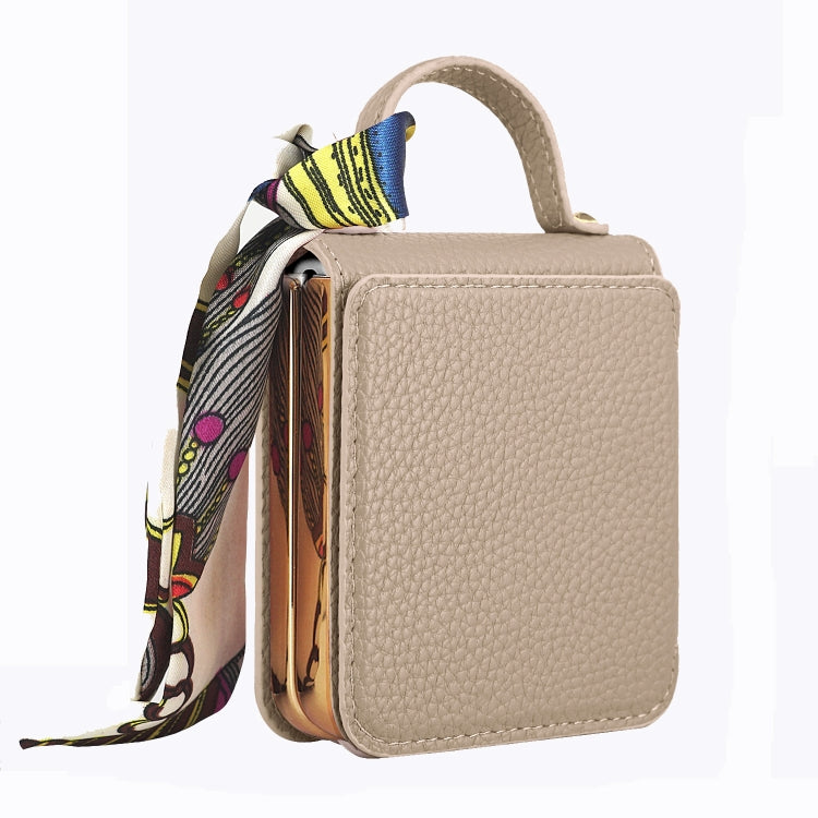 For Samsung Galaxy Z Flip6 / Flip7 FE Litchi Pattern Makeup Mirror PU Phone Case with Silk Scarf