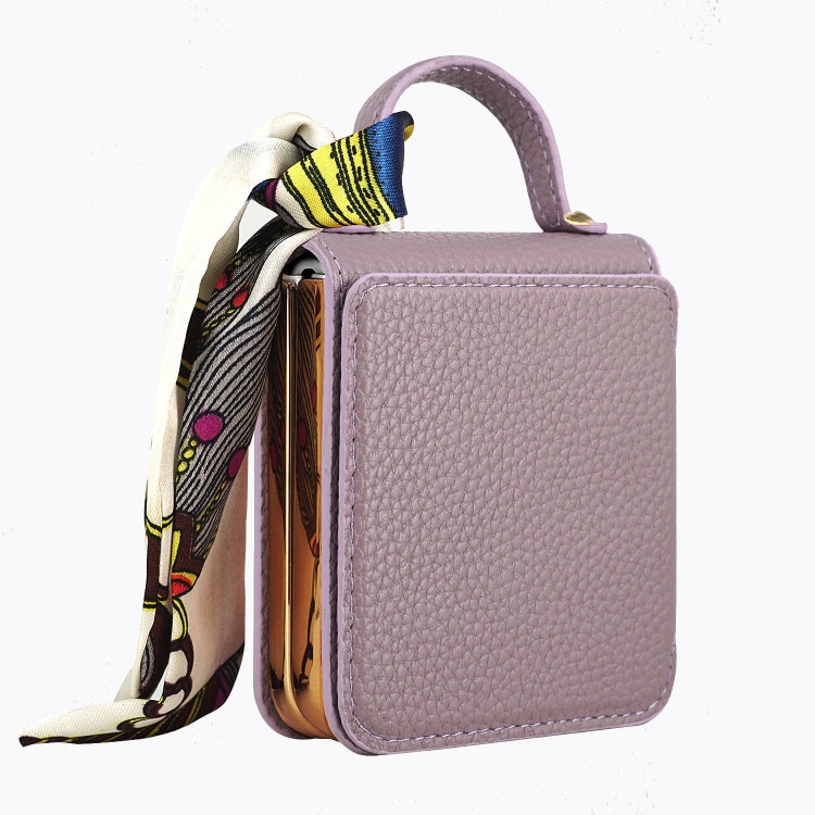 For Samsung Galaxy Z Flip6 / Flip7 FE Litchi Pattern Makeup Mirror PU Phone Case with Silk Scarf