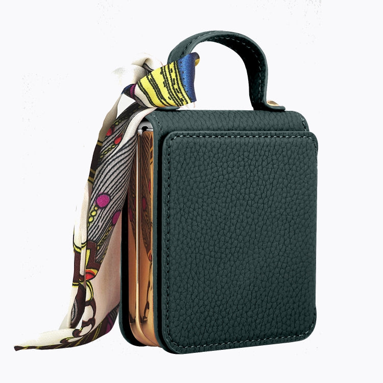 For Samsung Galaxy Z Flip6 / Flip7 FE Litchi Pattern Makeup Mirror PU Phone Case with Silk Scarf