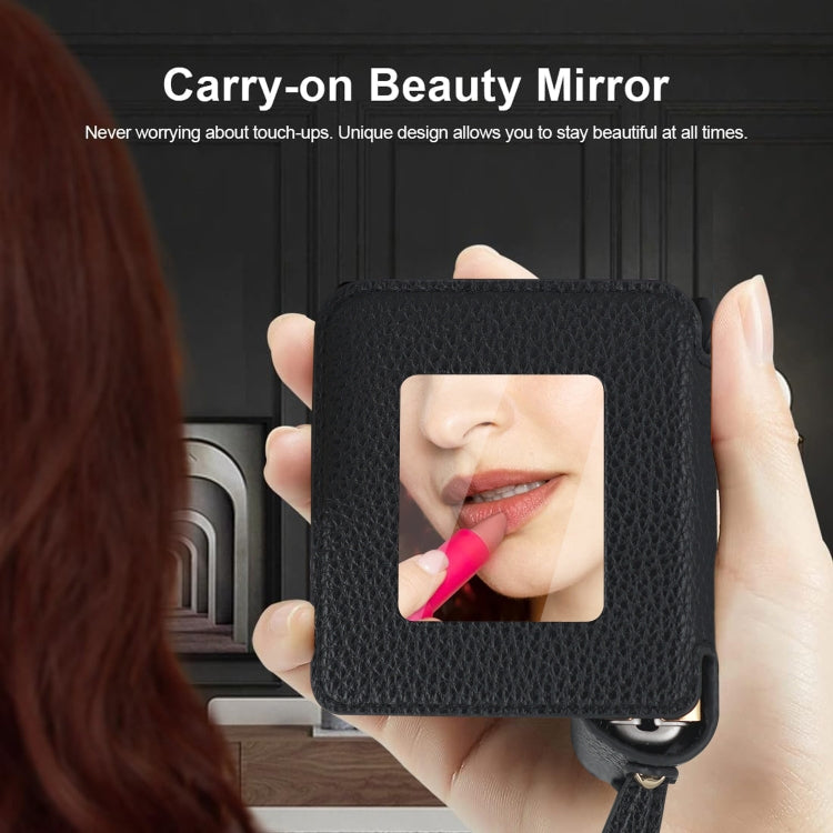 For Samsung Galaxy Z Flip6 / Flip7 FE Litchi Pattern Makeup Mirror PU Phone Case with Silk Scarf