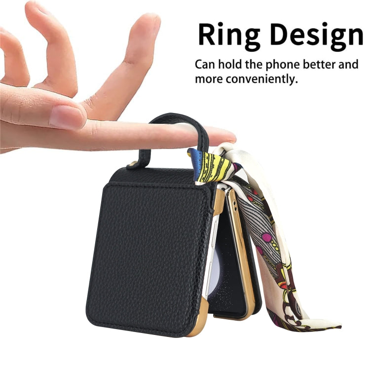 For Samsung Galaxy Z Flip6 / Flip7 FE Litchi Pattern Makeup Mirror PU Phone Case with Silk Scarf