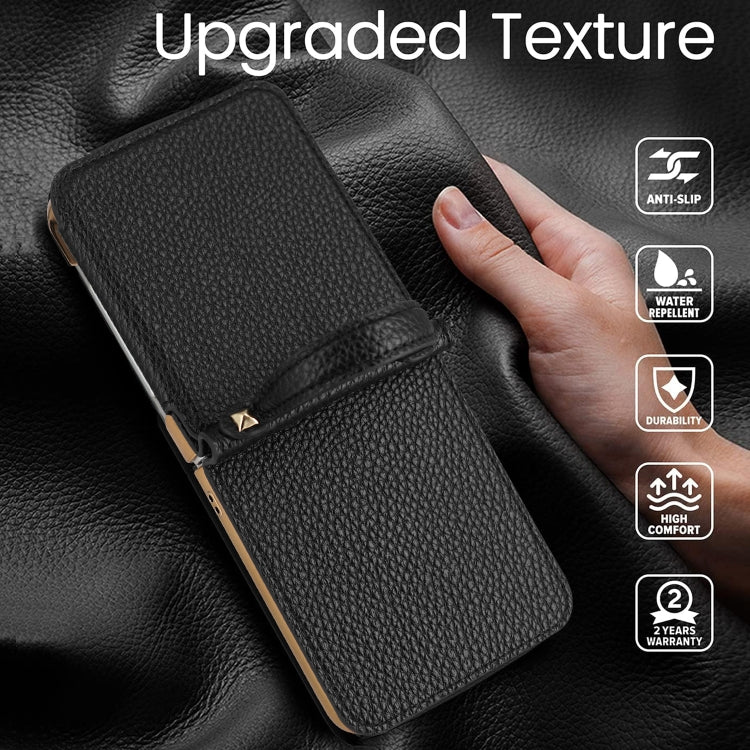 For Samsung Galaxy Z Flip6 / Flip7 FE Litchi Pattern Makeup Mirror PU Phone Case with Silk Scarf