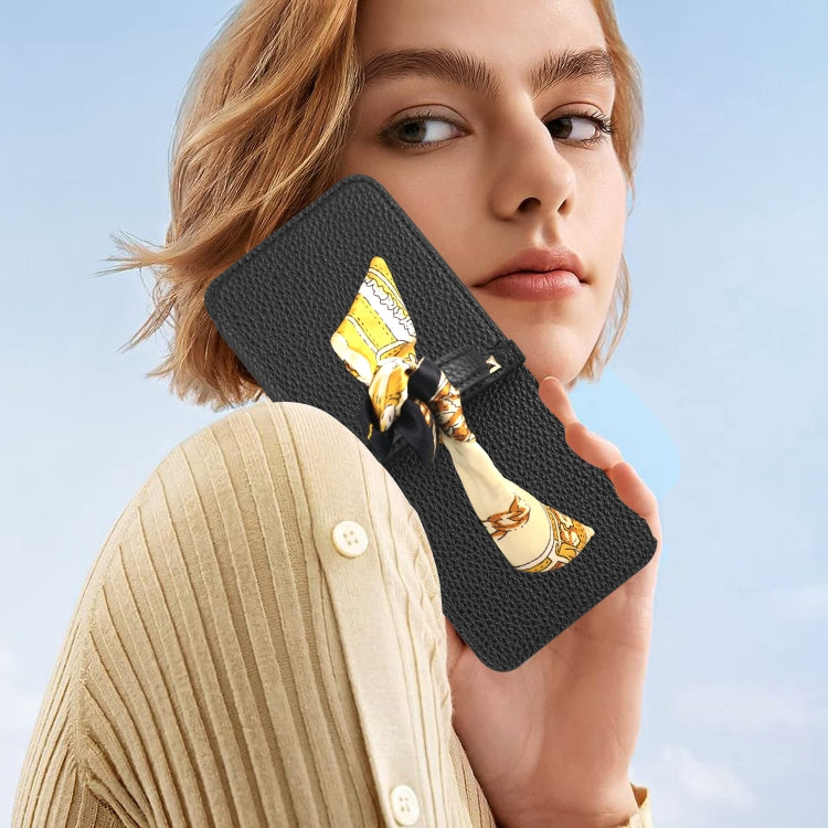 For Samsung Galaxy Z Flip6 / Flip7 FE Litchi Pattern Makeup Mirror PU Phone Case with Silk Scarf