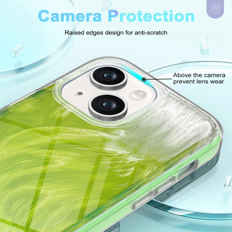 For iPhone 15 IMD Gradient Feather PC Hybrid TPU Phone Case