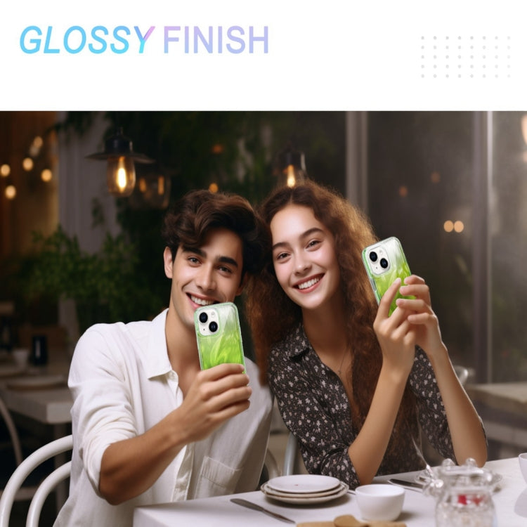 For iPhone 15 IMD Gradient Feather PC Hybrid TPU Phone Case