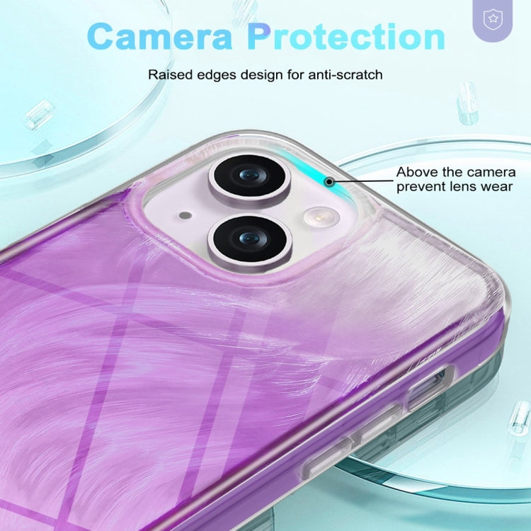 For iPhone 15 IMD Gradient Feather PC Hybrid TPU Phone Case