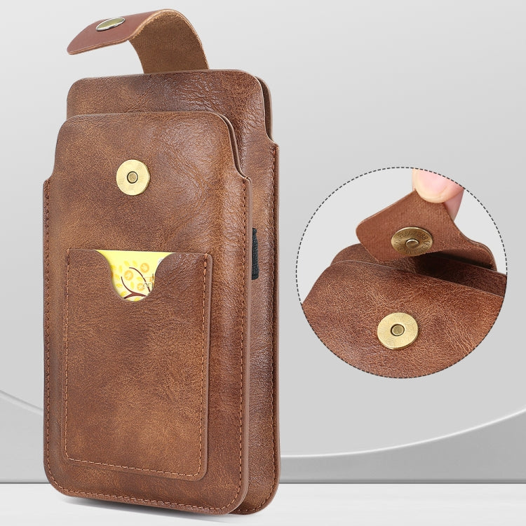 6.5-7.2 inch Universal Retro Magnetic Buckle Double Layer Phone Waist Bag