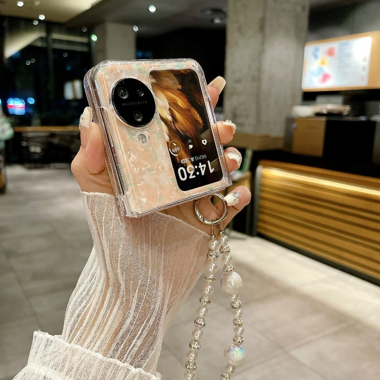 For OPPO Find N3 Flip Pearlescent Shell Texture Heart Pattern Phone Case with Bracelet