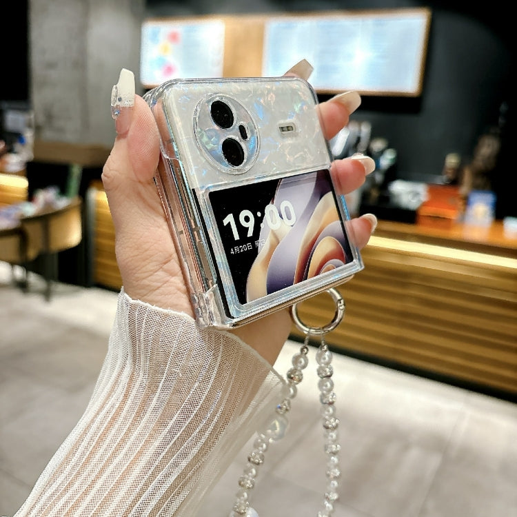 For vivo X Flip Pearlescent Shell Texture Heart Pattern Phone Case with Bracelet