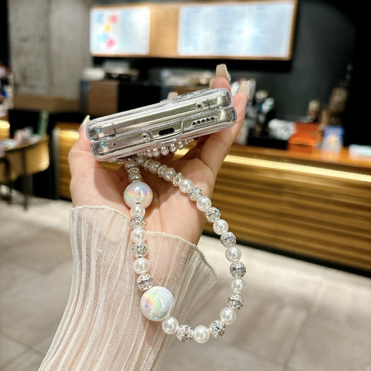 For vivo X Flip Pearlescent Shell Texture Heart Pattern Phone Case with Bracelet