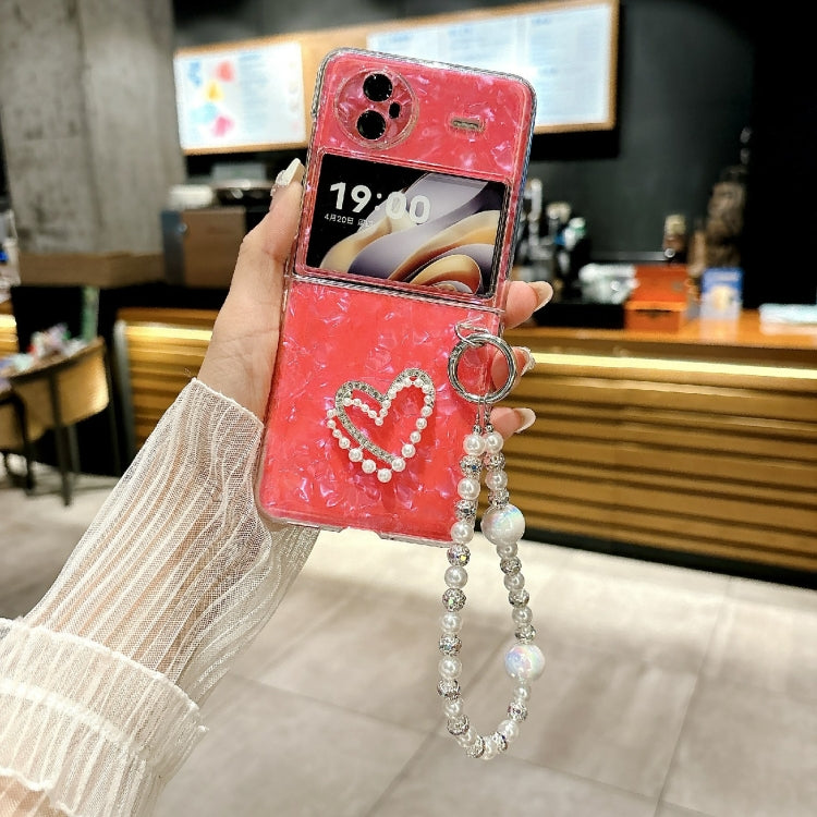 For vivo X Flip Pearlescent Shell Texture Heart Pattern Phone Case with Bracelet