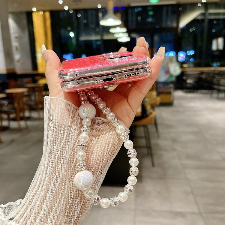 For Huawei P50 Pocket Pearlescent Shell Texture Heart Pattern Phone Case with Bracelet