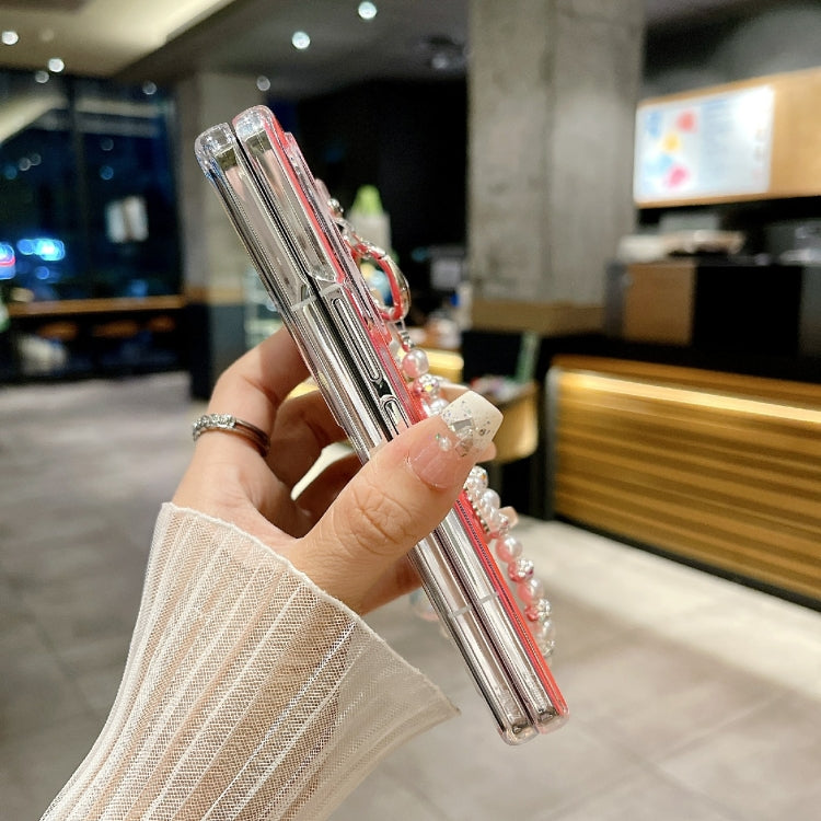 For Samsung Galaxy Z Fold4 Pearlescent Shell Texture Heart Pattern Phone Case with Bracelet