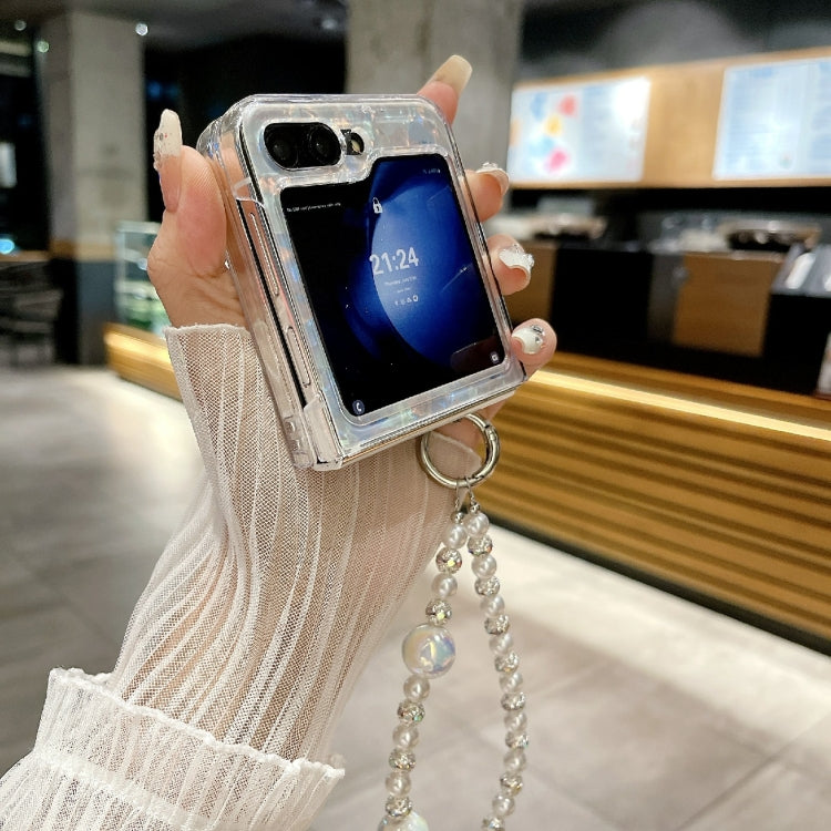 For Samsung Galaxy Z Flip5 Pearlescent Shell Texture Heart Pattern Phone Case with Bracelet