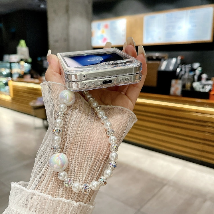 For Samsung Galaxy Z Flip5 Pearlescent Shell Texture Heart Pattern Phone Case with Bracelet