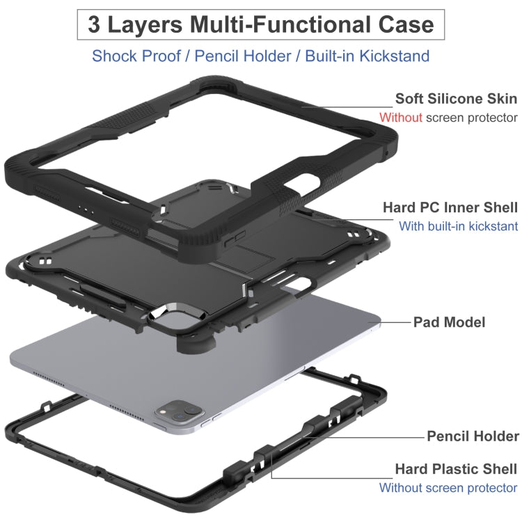For iPad Pro 11 2025 / 2024 Shockproof Silicone Hybrid PC Tablet Case with Holder
