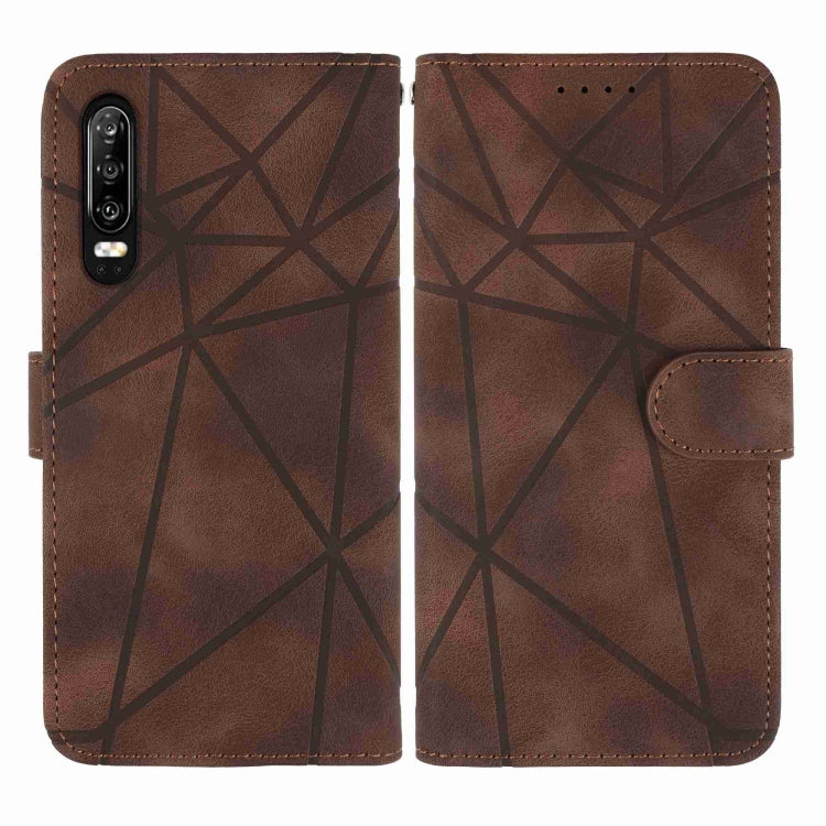 For Huawei P30 Skin Feel Geometric Lines Leather Phone Case