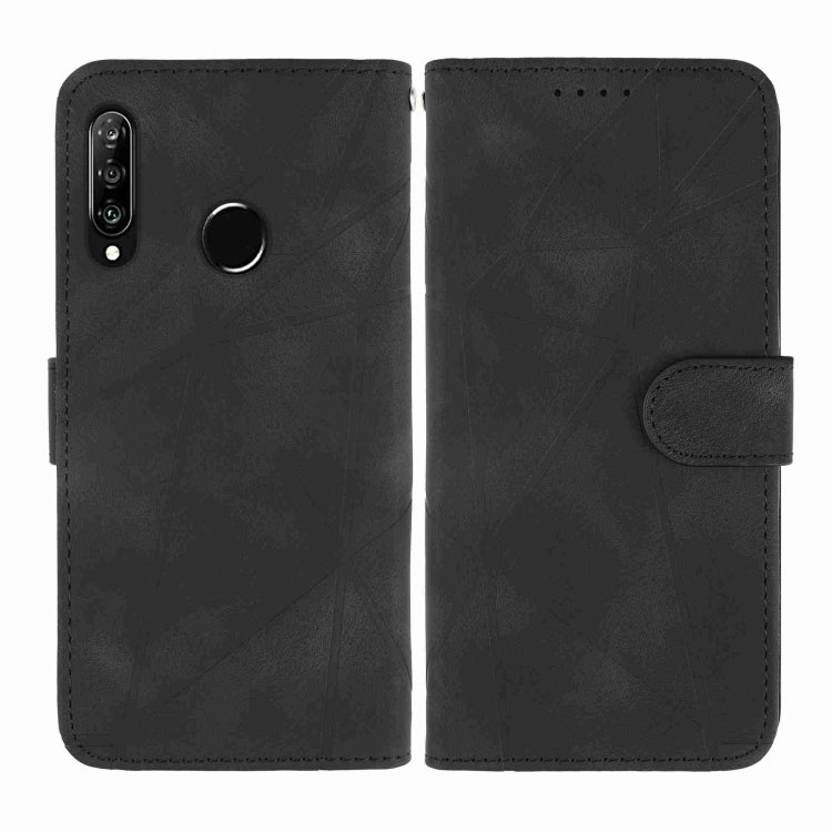 For Huawei P30 Lite Skin Feel Geometric Lines Leather Phone Case