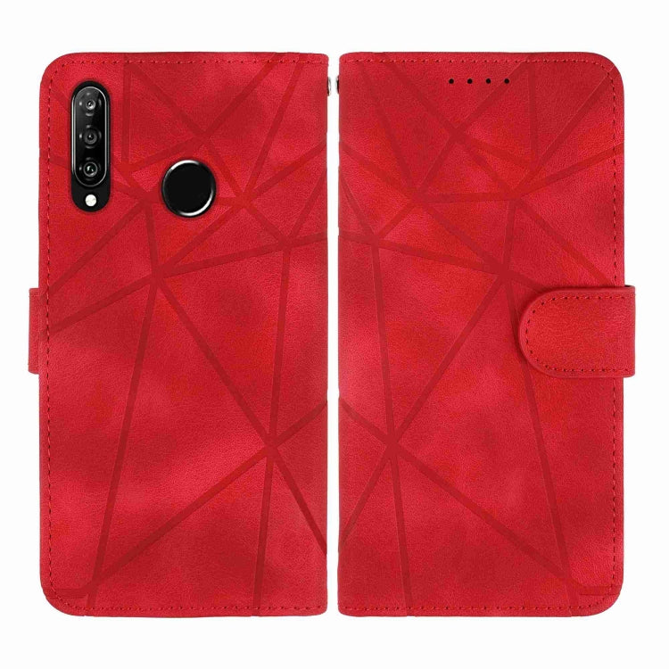For Huawei P30 Lite Skin Feel Geometric Lines Leather Phone Case