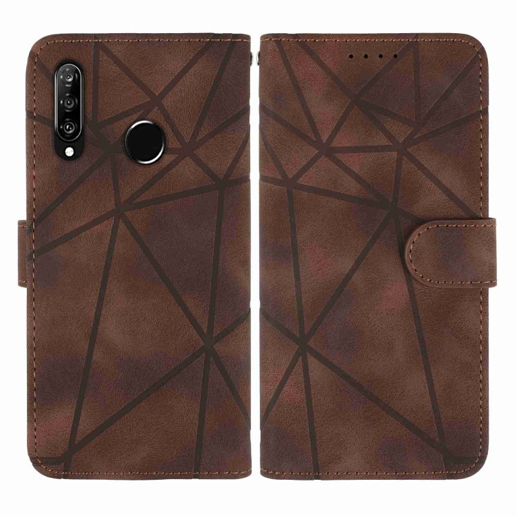 For Huawei P30 Lite Skin Feel Geometric Lines Leather Phone Case