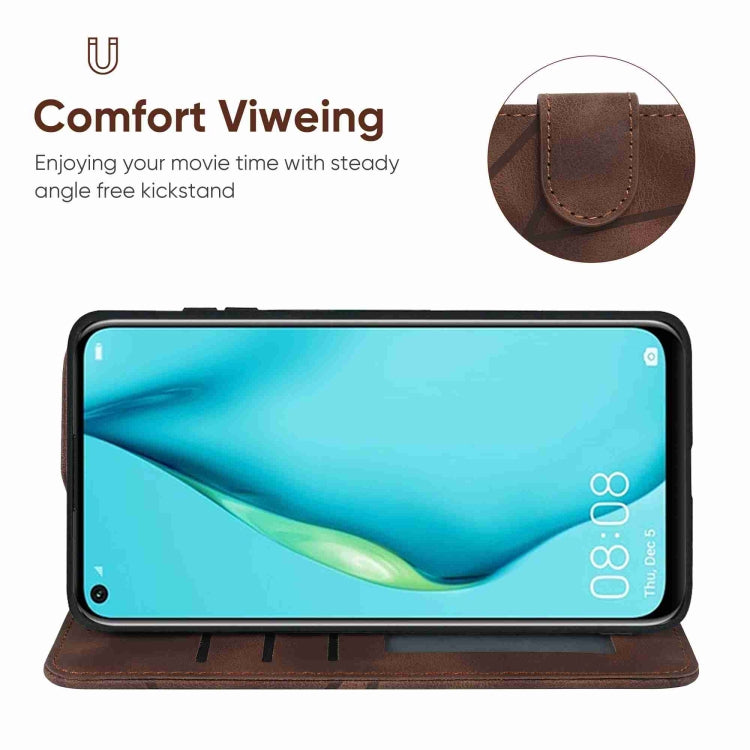 For Huawei P40 Lite Skin Feel Geometric Lines Leather Phone Case