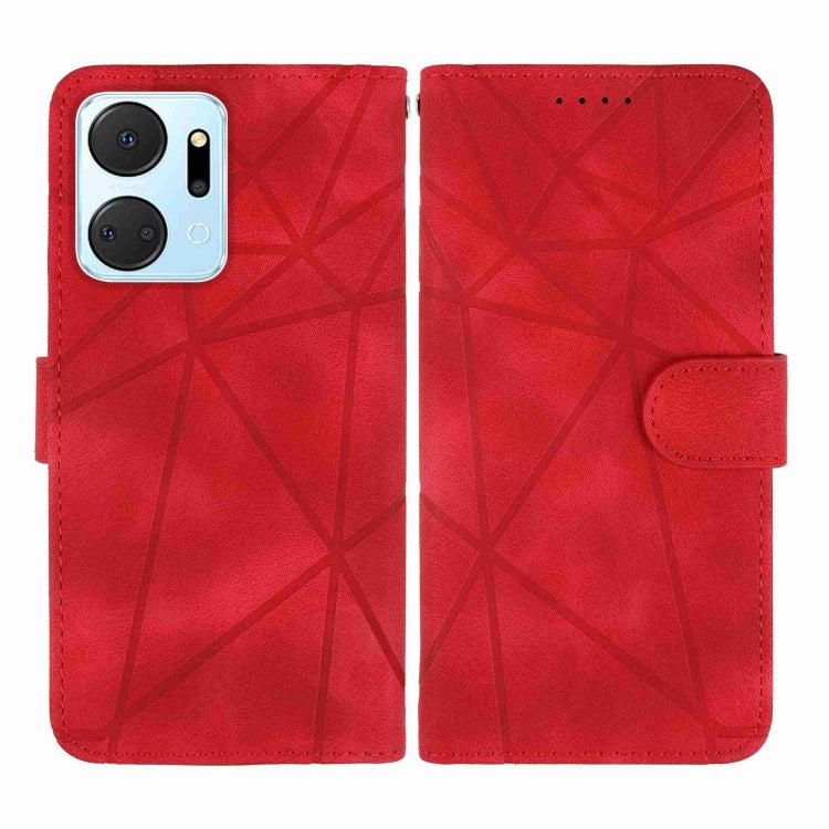 For Honor X7a Skin Feel Geometric Lines Leather Phone Case