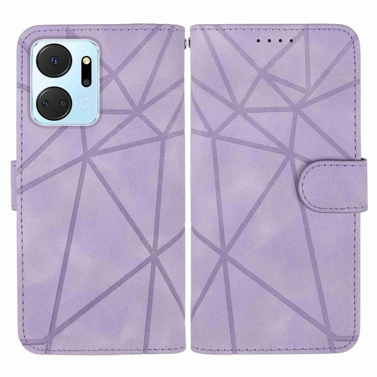 For Honor X7a Skin Feel Geometric Lines Leather Phone Case