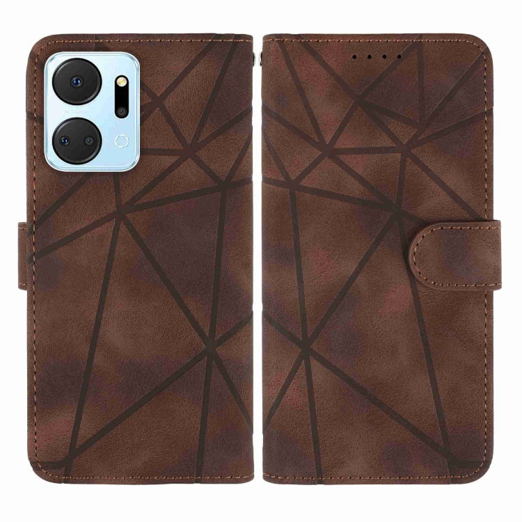 For Honor X7a Skin Feel Geometric Lines Leather Phone Case