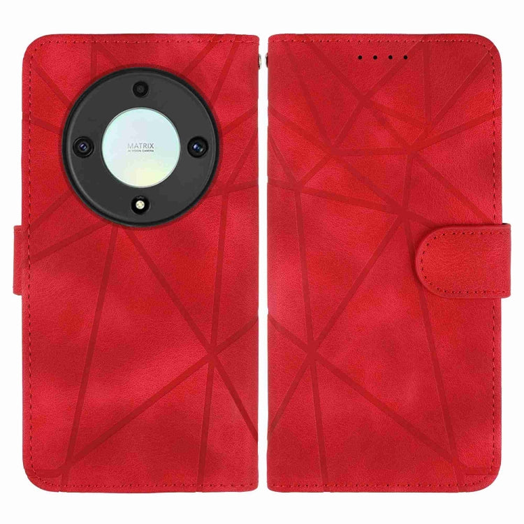For Honor X9a Skin Feel Geometric Lines Leather Phone Case