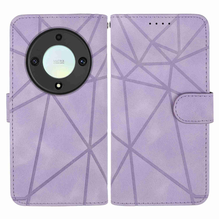 For Honor X9a Skin Feel Geometric Lines Leather Phone Case