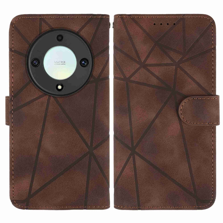 For Honor X9a Skin Feel Geometric Lines Leather Phone Case