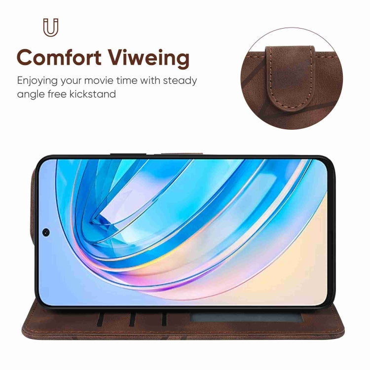 For Honor X8a Skin Feel Geometric Lines Leather Phone Case