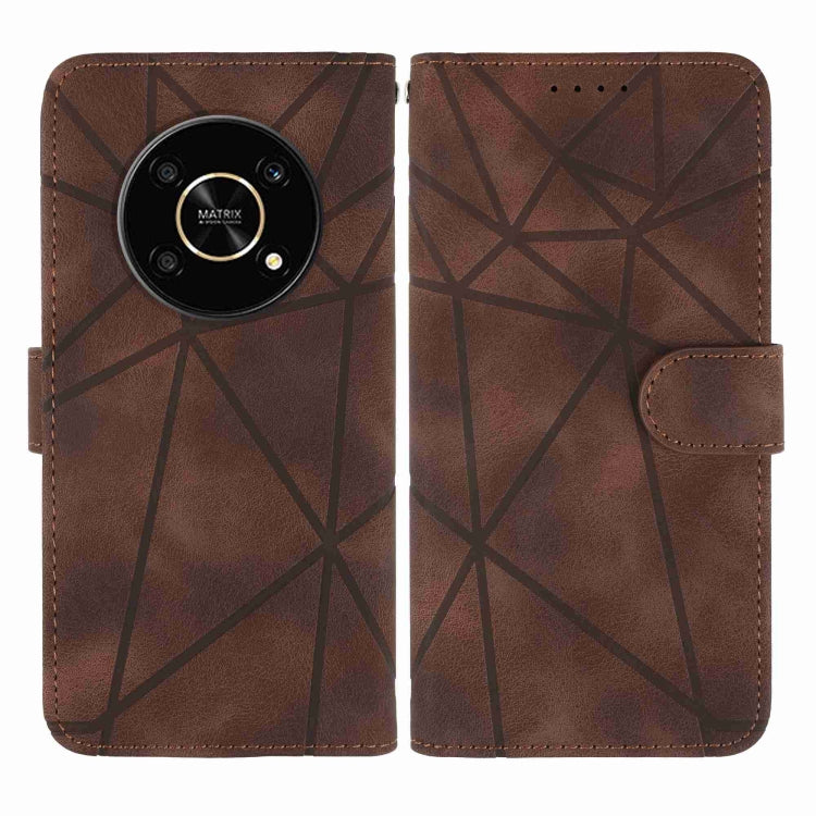 For Honor X9 Skin Feel Geometric Lines Leather Phone Case