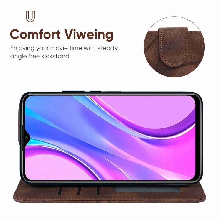 For Xiaomi Redmi 9 Skin Feel Geometric Lines Leather Phone Case