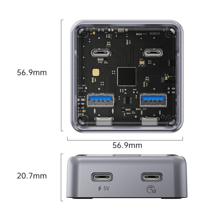 ORICO XHJ2U2C-G2 4-Port Compact Zinc Alloy USB 3.0 HUB Expand Converter - Silver