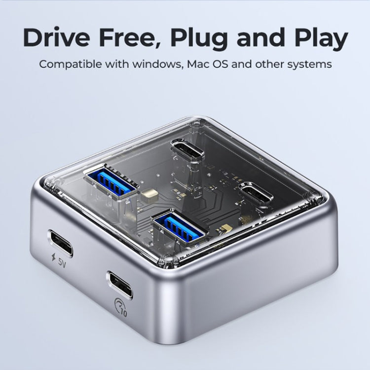 ORICO XHJ2U2C-G2 4-Port Compact Zinc Alloy USB 3.0 HUB Expand Converter - Silver