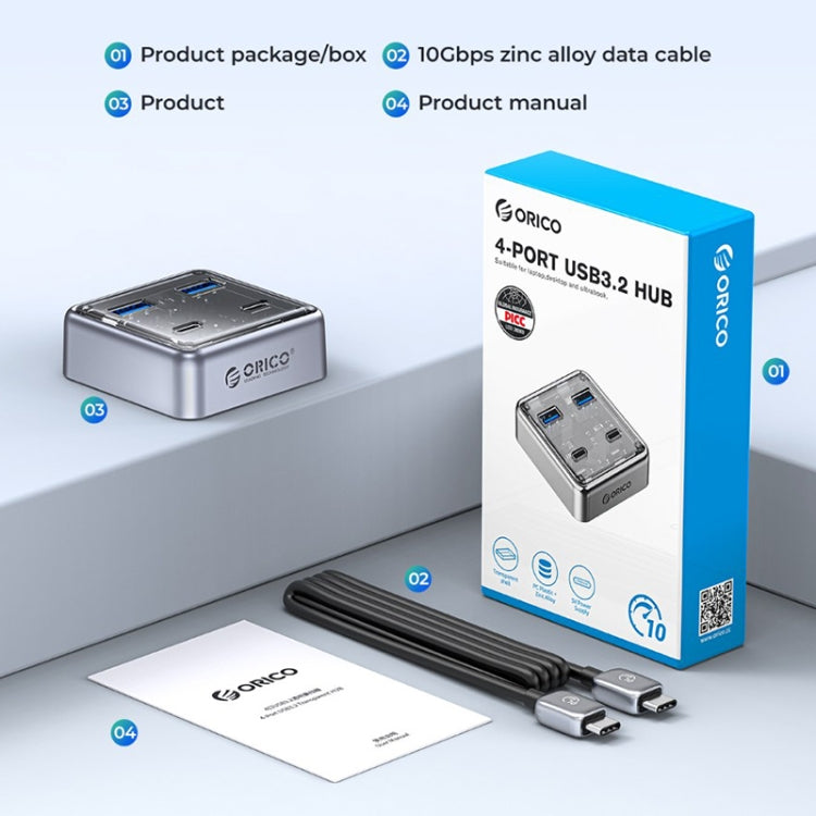 ORICO XHJ2U2C-G2 4-Port Compact Zinc Alloy USB 3.0 HUB Expand Converter - Silver