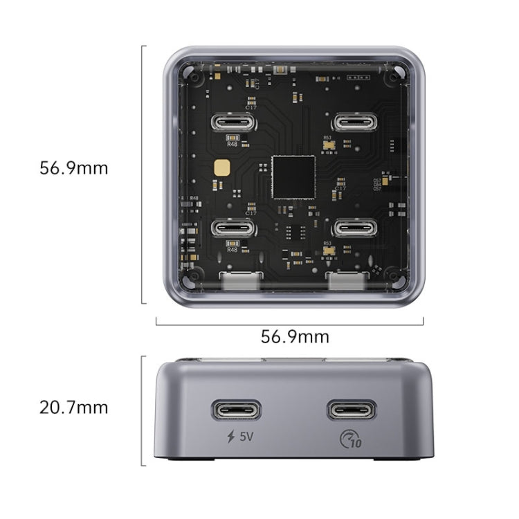 ORICO XHJ4C-G2 4-Port Compact Zinc Alloy USB Type-C 3.0 HUB Expand Converter - Silver