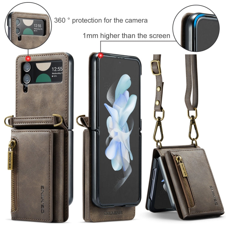 For Samsung Galaxy Z Flip3 5G DG.MING M5 Series Zip RFID Multi Card Detachable Leather Phone Case with Long Lanyard