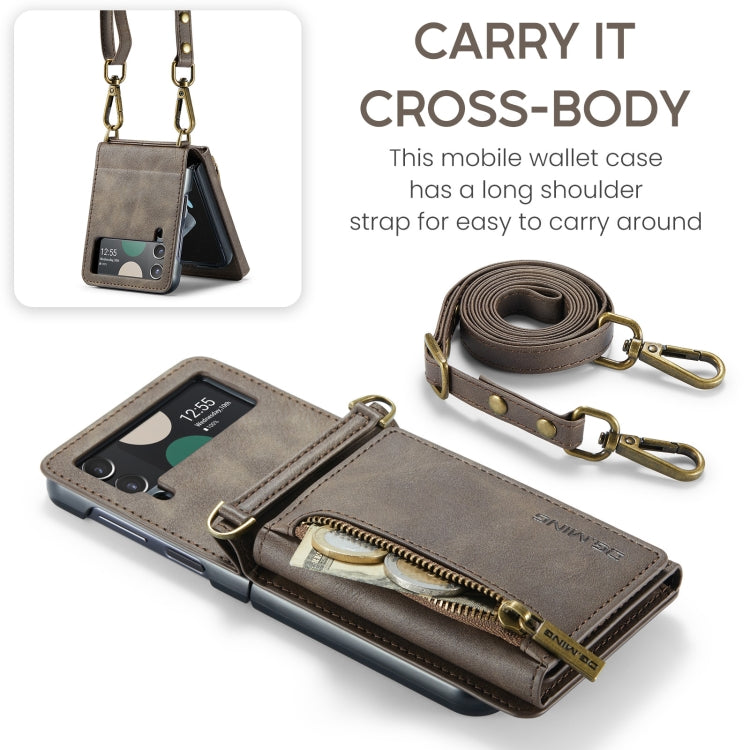 For Samsung Galaxy Z Flip3 5G DG.MING M5 Series Zip RFID Multi Card Detachable Leather Phone Case with Long Lanyard