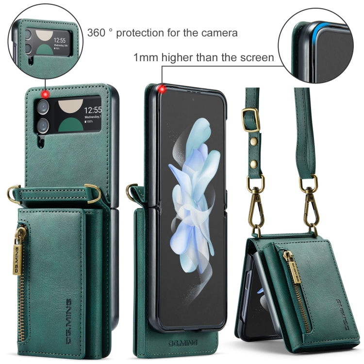 For Samsung Galaxy Z Flip3 5G DG.MING M5 Series Zip RFID Multi Card Detachable Leather Phone Case with Long Lanyard