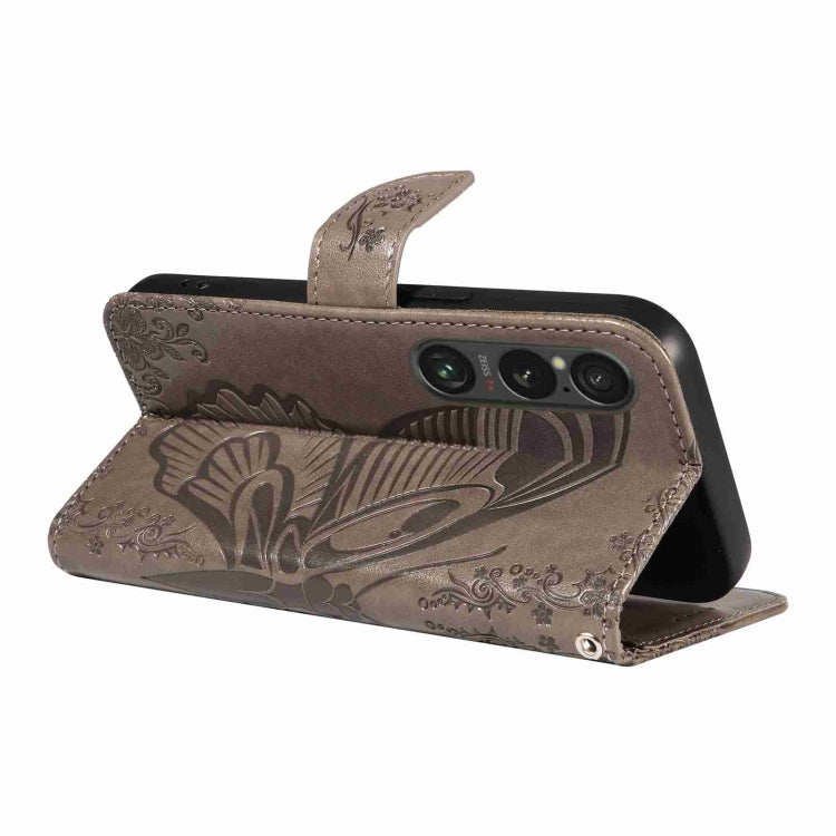 For Sony Xperia 1 VI 2024 Swallowtail Butterfly Embossed Leather Phone Case