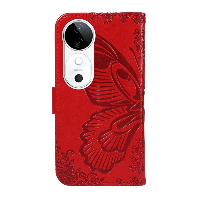 For vivo V40 5G Swallowtail Butterfly Embossed Leather Phone Case